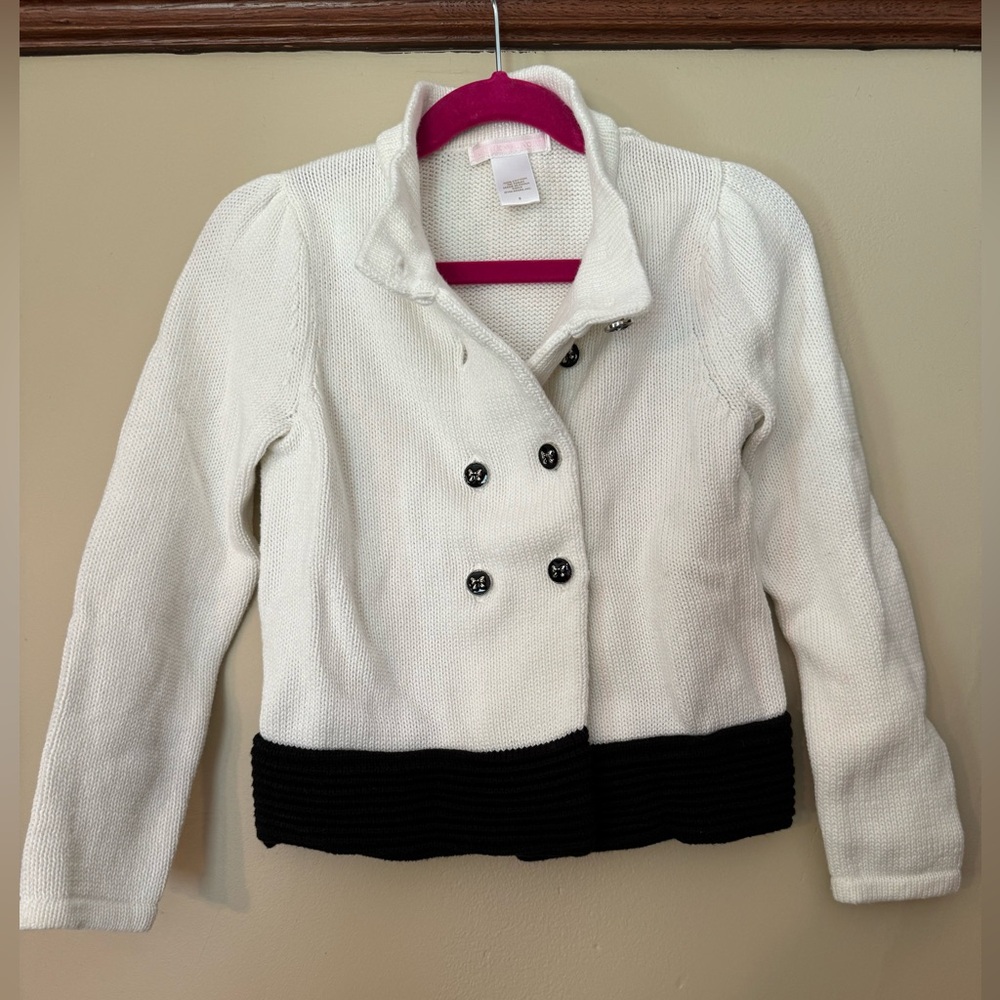 Janie and Jack - Ivory, White, and Navy Sweater Navy Silver Bow Buttons |Size 5|